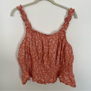 a.n.a Cropped Frilly Peplum Tank Floral Print Peach Orange Coral M